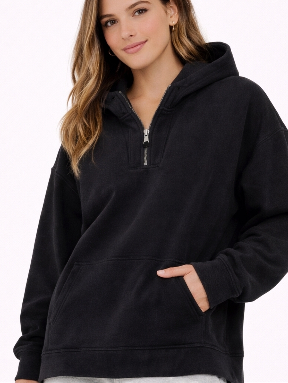 ATHLETA Women's Black Half-Zip Hooded Sweatshirt